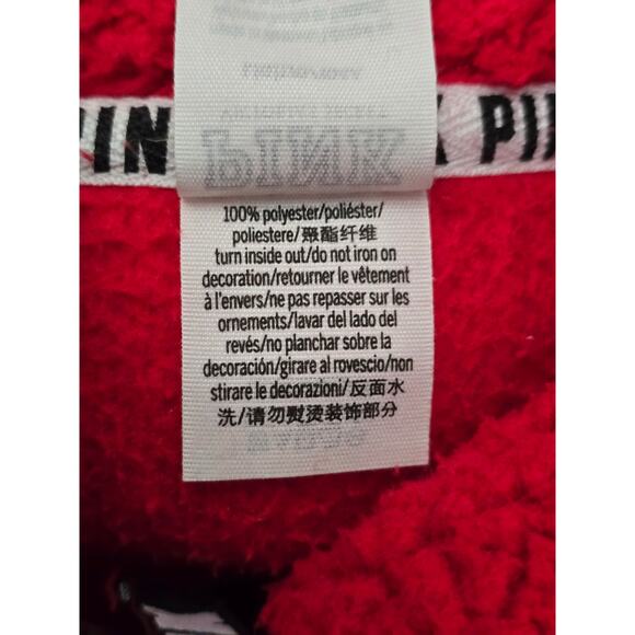 Victoria Secret Pink Red Kangroo Pocket Athletic Sherpa Pullover Jacket L - Picture 5 of 5